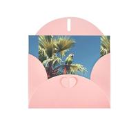 Pink Pearlescent Paper Holiday Cards 4"x6" YYHHAOFA Parrots on palm trees Pattern Greeting Cards for Christmas, Birthday, Wedding Anniversary & Party Invitations