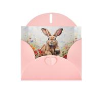 Pink Pearlescent Paper Holiday Cards 4"x6" YYHHAOFA Rabbit running in the flower field Pattern Greeting Cards for Christmas, Birthday, Wedding Anniversary & Party Invitations