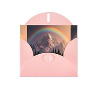 Pink Pearlescent Paper Holiday Cards 4"x6" YYHHAOFA Rainbow behind the mountains Pattern Greeting Cards for Christmas, Birthday, Wedding Anniversary & Party Invitations