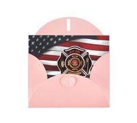Pink Pearlescent Paper Holiday Cards 4"x6" YYHHAOFA Red Stripe Firefighter USA Flag Pattern Greeting Cards for Christmas, Birthday, Wedding Anniversary & Party Invitations