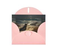 Pink Pearlescent Paper Holiday Cards 4"x6" YYHHAOFA Sea lions on the coast Pattern Greeting Cards for Christmas, Birthday, Wedding Anniversary & Party Invitations