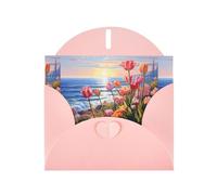 Pink Pearlescent Paper Holiday Cards 4"x6" YYHHAOFA Tulips by the sea Pattern Greeting Cards for Christmas, Birthday, Wedding Anniversary & Party Invitations
