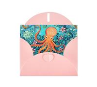 Pink Pearlescent Paper Holiday Cards 4"x6" YYHHAOFA Turtle Octopus Pattern Ocean Theme Pattern Greeting Cards for Christmas, Birthday, Wedding Anniversary & Party Invitations