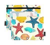 Pink Pencil Pouch 3 Ring Binder Seashells Starfish Sea Animal Pen Pencil Bag Zipper Binder School Binders Clear Pockets Storage 9.8" x 7.1", 2 Packs