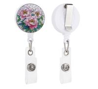 Pink Peonies Flower Retractable Badge Holder Reel Clip ID Card Holder for Doctor Nurse Student Office Worker
