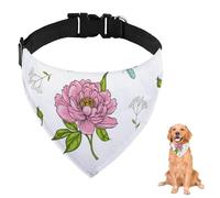 Pink Peony and Dragonfly Dog Bandana With Adjustable Strap D Ring Dog Neckerchief Pet Bibs Triangle Pet Scarves Accessories for Dogs Puppy Dogs Cats Decor Machine Washable