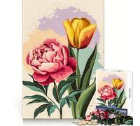 Pink Peony And Yellow Tulip Abstract Design 1000 Pieces Jigsaws Adults Puzzles Gifts Logic Ability Toy Slow Enjoy Accurate Cut Stylish Gift (50x75cm)