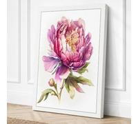 Pink Peony Bloom Botanical Canvas Wall Art Print 24x16 Inch | Ready to Hang, Gallery Wrapped, Fade-Resistant Inks, Securely Packaged, UK Made