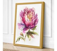 Pink Peony Bloom Botanical Canvas Wall Art Print 24x16 Inch | Ready to Hang, Gallery Wrapped, Fade-Resistant Inks, Securely Packaged, UK Made