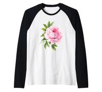 Pink Peony Bloom Botanical Flower Watercolor Nature Design Raglan Baseball Tee