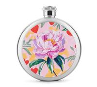 Pink Peony Blooming Stainless Steel Hip Flask for Liquor, Round Pocket Portable Wine Flask for Drink 5 Oz