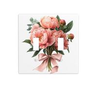 Pink Peony Bouquet Tied with A Satin Bow Double Gang Toggle Light Cover Wall Plate Switch Decor Standard Size - 11.4x11.4cm