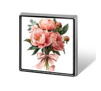 Pink Peony Bouquet Tied with A Satin Bow Unisex Brooches & Pins Square Lightweight Lapel Badge Jewelry for Clothing Shawl Hat