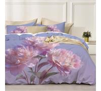 Pink Peony Duvet Cover Super King Size - Soft Watercolor Flowers Bedding Set - 3 Pieces Bedding Quilt Cover with 2 Pillowcases Soft Reversible Duvet Set for Cozy Bedroom Comfort