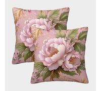 Pink Peony Floral Design-Victorian Ornate Botanical Art Pillow Covers 2 Pack Cozy Pillowcases Art Cushion Case Polyester Decor for Sofa Living Room Bed Home 50x50cm