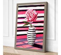Pink Peony in Stripes Canvas Wall Art Print 24x16 Inch | Ready to Hang, Gallery Wrapped, Fade-Resistant Inks, Securely Packaged, UK Made
