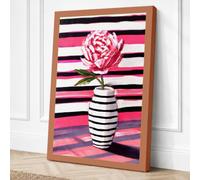 Pink Peony in Stripes Canvas Wall Art Print 24x16 Inch | Ready to Hang, Gallery Wrapped, Fade-Resistant Inks, Securely Packaged, UK Made