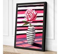 Pink Peony in Stripes Canvas Wall Art Print 24x16 Inch | Ready to Hang, Gallery Wrapped, Fade-Resistant Inks, Securely Packaged, UK Made