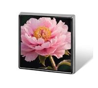 Pink Peony Lapel Pin, Metal Square Lapel Pins, Fashion Badge for Shirts, Jackets, Hats