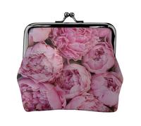 Pink Peony, PU Leather Coin Purse, Small Wallets, Change Pouch with Kiss Lock Clasp Buckle, Change Purse