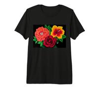 Pink Peony Yellow Hibiscus Red Rose Tropical Design Flowers Premium T-Shirt