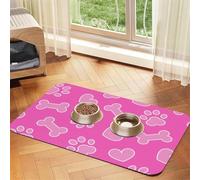 Pink Pet Dog Footprint Bone Heart,Waterproof Pet Feeding Mat,PU Leather Placemats for Cat Dog Water Bowl,Food Mats,30x45cm