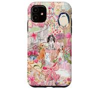 Pink Pet Garden Collage Cute Puppy Cat Bow Floral Aesthetic Case for iPhone 11