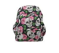 PINK PETAL WHITE SKULL Backpack School College Gothic Goth Skulls Travel Festival Gig Alternative Splash Proof Nylon Laptop Backpack Rucksack Bag