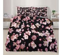 Pink Petals Bedding Set for Kids Spring Cherry Blossoms Comforter Cover Set King Size Plant Flowers Duvet Cover Bedspread Cover Bedding Collection 3Pcs,No Comforter