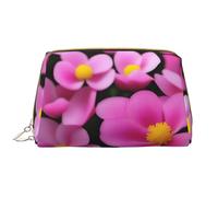 Pink Petals Leather Portable Makeup Bag for Cosmetics, Toiletries, and Daily Essentials