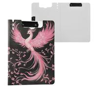 Pink Phoenix Clipboard a4 Clip Board Foldover Document Folder Files for Paperwork with Clips Lightweight Plastic