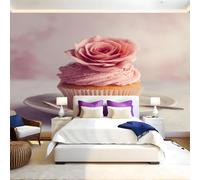 Pink Photo Wallpaper 3D Effect Floral Desserts Mural Wallpaper Non-Woven Wall Mural, 350 x 256 cm Large Murals Wall Decor for Bedroom, Living Room, Kids Room