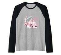 Pink Pickup It's The Season Snowman Christmas Tree Truck Raglan Baseball Tee