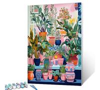 Pink Picture Potted Plant Paint by Number for Adults Ordinary Life Diy Gift Oil Painting Kits on Canvas with Brushes Pigment Colorful Picture for Home Wall Decor 16x20inch (Framed)