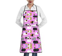 Pink Pig Apron Waterdrop Resistant With Pockets,Housework And Cooking Kitchen Aprons For Christmas Gift, Guinea Pigs and Cupcakes, One Size
