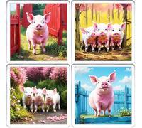 Pink Pig Coaster Set. 4 different Pig Pictures on 10cm x 10cm Acrylic Coasters. Boxed Coaster Drip Mat Set. Pig Gift Coaster Set