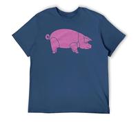 Pink Pig Graphic T-Shirt, Retro Rock Inspired Animal Design Tee Navy-Style 2XL