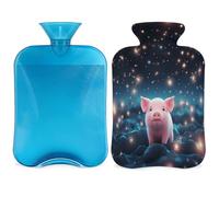 Pink Pig Hot Water Bottle with Cover, Animals Under The Stars 2L Hot Water Bag for Pain Relief, Neck Soft and Shoulder, Hand Feet Warmer, Hot and Cold Compress for Adult Kids