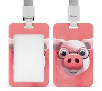 Pink Pig Id Badge Holder with Lanyard, Clear Vertical Card Protector Waterproof, Breakaway Safety Neck Strap, Heavy Duty Name Tag Holder for Nurse Teacher Officer Staff Women Men