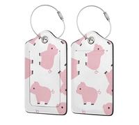 Pink Pig,Luggage Tags Pu Leather Name Tag Travel Suitcase Identifier ID Tags Durable Luggage Label 2 pcs