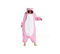 (Pink Pig, M) Snow Monster Elf Santa Claus Couple Cartoon One-Piece Pajamas Hooded Polar Fleece Home Clothes Animal Performance