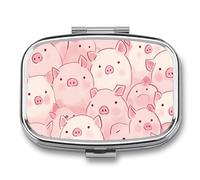 Pink Pig Pattern Metal Pill Organizer Case, 2-Compartment Travel Pill Box, Portable Pocket Pill Container with Secure Closure, Small Medication Holder for Men Women Seniors, Giftable