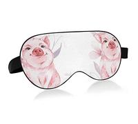 Pink Pig Piglet Piggie Flowers Seamless On White Eye Masks Cover Blocks Light Sleep Mask Shade Cover Blindfold Relaxing Eyeshade Cover with Adjustable Head Strap for Men Women Kids