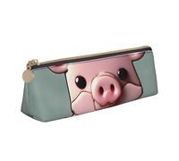 Pink Pig Print Student Pencil Case Large Capacity Triangle Pouch Daily Essentials School College