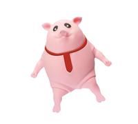 Pink Pig Stress Toy, Stress Pink Pig, Round Body Animal Squeeze Toy, Soft Rubber Farm Animal Fidget Toy, Soft Rubber Red Tie Design Farm Animal Model, Sensory Simulation Pig