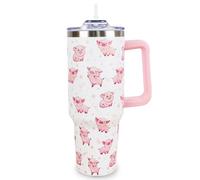 Pink Pig Travel Cup 40 Oz Tumbler With Handle and Straw - Cute Coffee Mug Drinking Glass - Unique Gifts for Pig Lovers, Women, Friends, Girls - Christmas Birthday Present