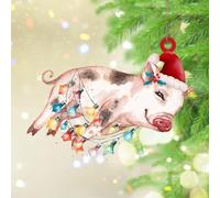Pink Pig with Santa Hat Lights Christmas Tree Ornament Garden Farmyard Piggy Hanging Ornaments Keepsake Xmas Party Decorations Funny Acrylic Ornament Pendant for Neighbor Friends