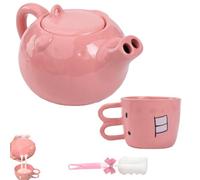 Pink Piglet Ceramic Teapot and Cup Set, Funny Ceramic Pig Teapots, Creative Water Comes Out of The Pig's Nose Kettle - Funny Pink Pig Teapots for Gifts & Home Use (1 Teapot + 1 Teacup)