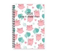Pink Pigs with Crowns 2026 Planner A5 To Do List Notebook Planner Womens Diary 2026 Year Diary for Study Week To View Monthly Year with Dotted Line Note Page Slim