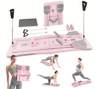 Pink Pilates Board with resistance bands, Multi-Functional Abdominal Workouts Home Gym Equipment for Fitness Beginner, Full Body Workouts lightweight Training Machine Reformer for Women